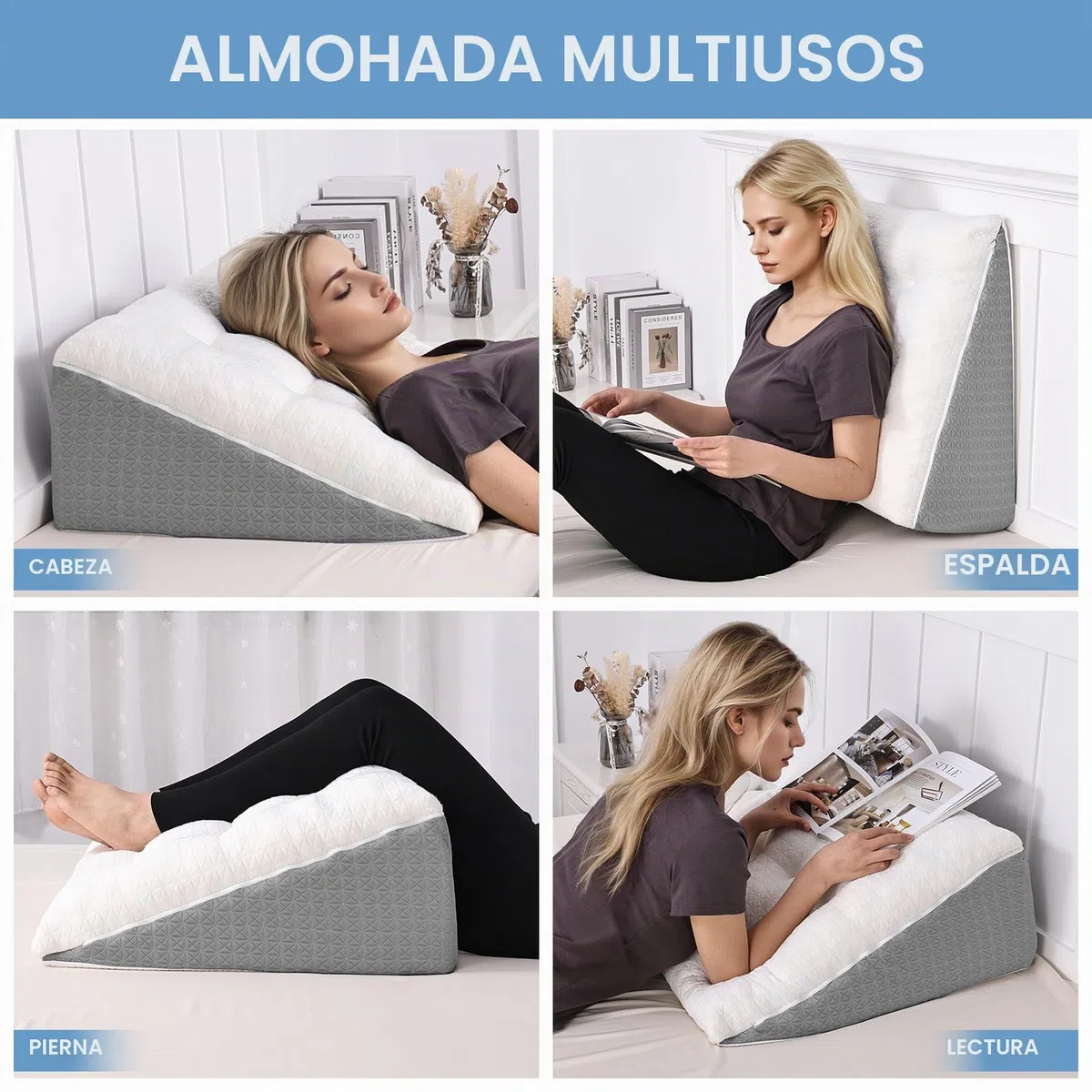 Cojín cuña para cama y sofá - Doble capa de espuma viscoelástica para leer - Cojín ortopédico para la cama para reflujo y apnea del sueño, cojín para la espalda perfecto para el apoyo de la