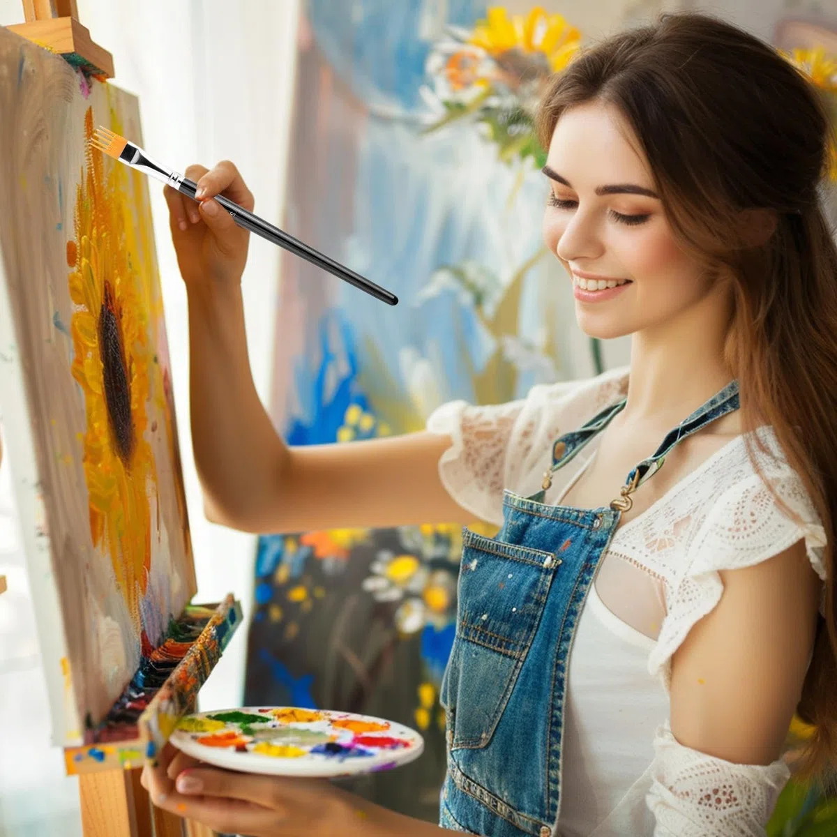 Pinceles De Pintura para Artistas, Ergonómico 4 Piezas Herramientas Pluma | Pinceles para | para Colorear en Clase Y Dibujo De Adultos