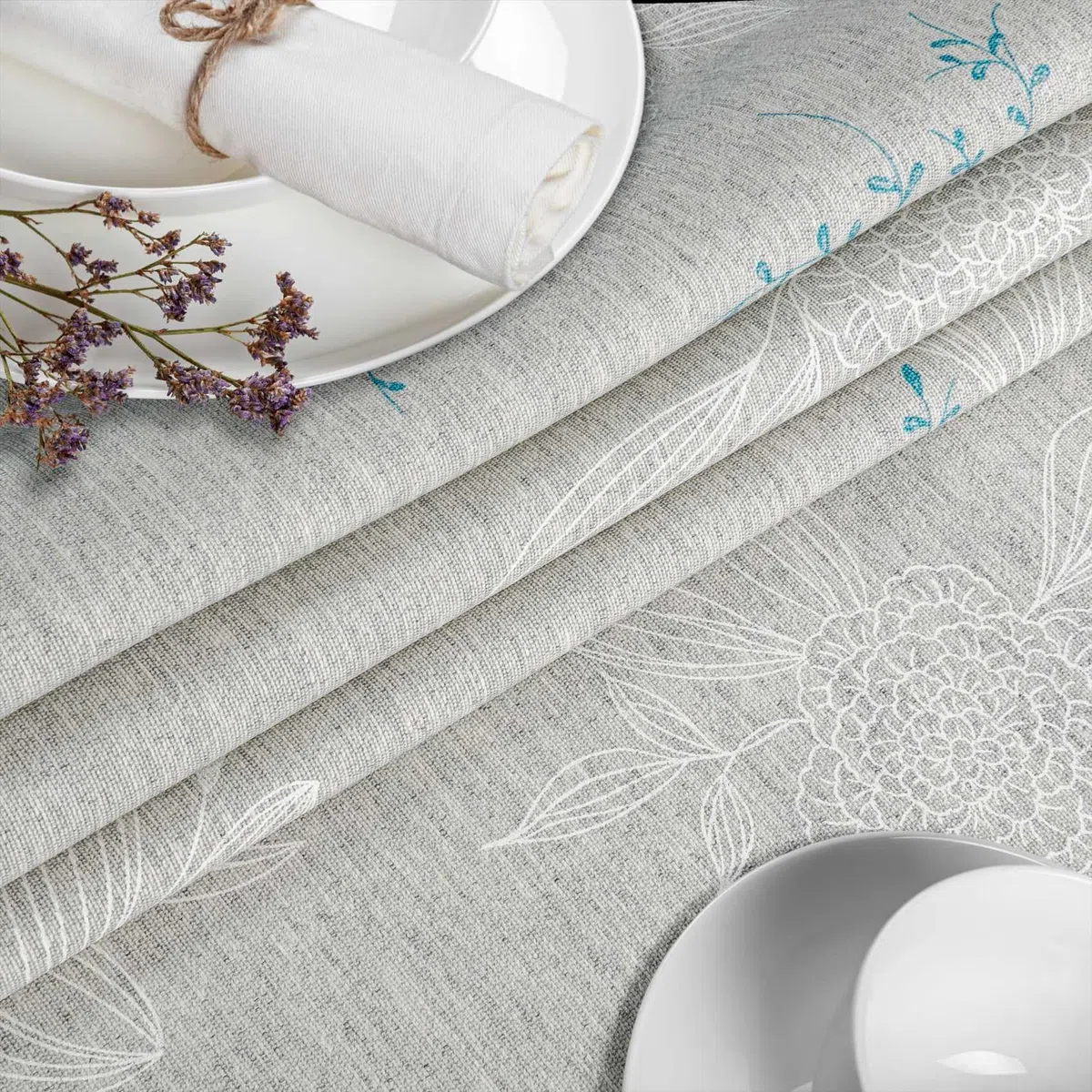 ANRO Mantel de Mesa Tela 70% Algodón 30% Poliéster | Japondi Gris | Rectangular Oval Redondo | Fácil Limpieza 180x140 cm