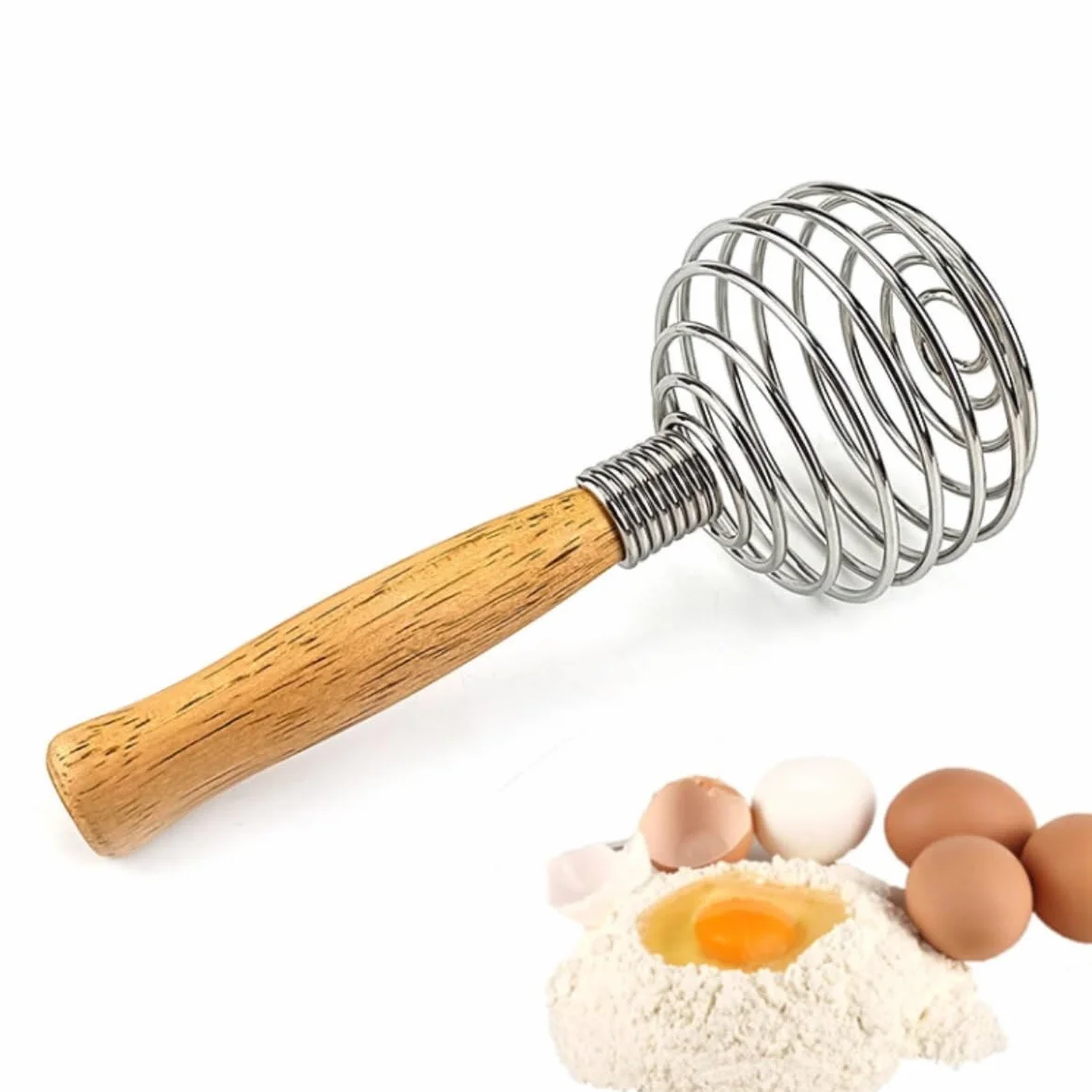 Varillas de Batir para Cocinar Batidor De Huevos De Acero Inoxidable, Mezclador De Crema con Mango De Roble, Cocina Casera, Batidor Manual De Harina De Huevo Huevos, Espumar, Batir