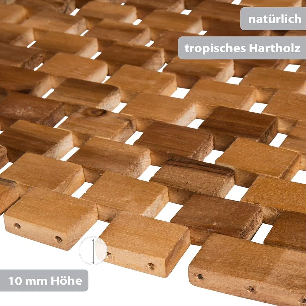 PANA® Eco - Alfombrilla de baño (madera, 60 x 100 cm, 100% madera de acacia) | Alfombrilla de madera de madera auténtica, producto natural, antideslizante, duradera, robusta, fácil de limpiar e higiénica