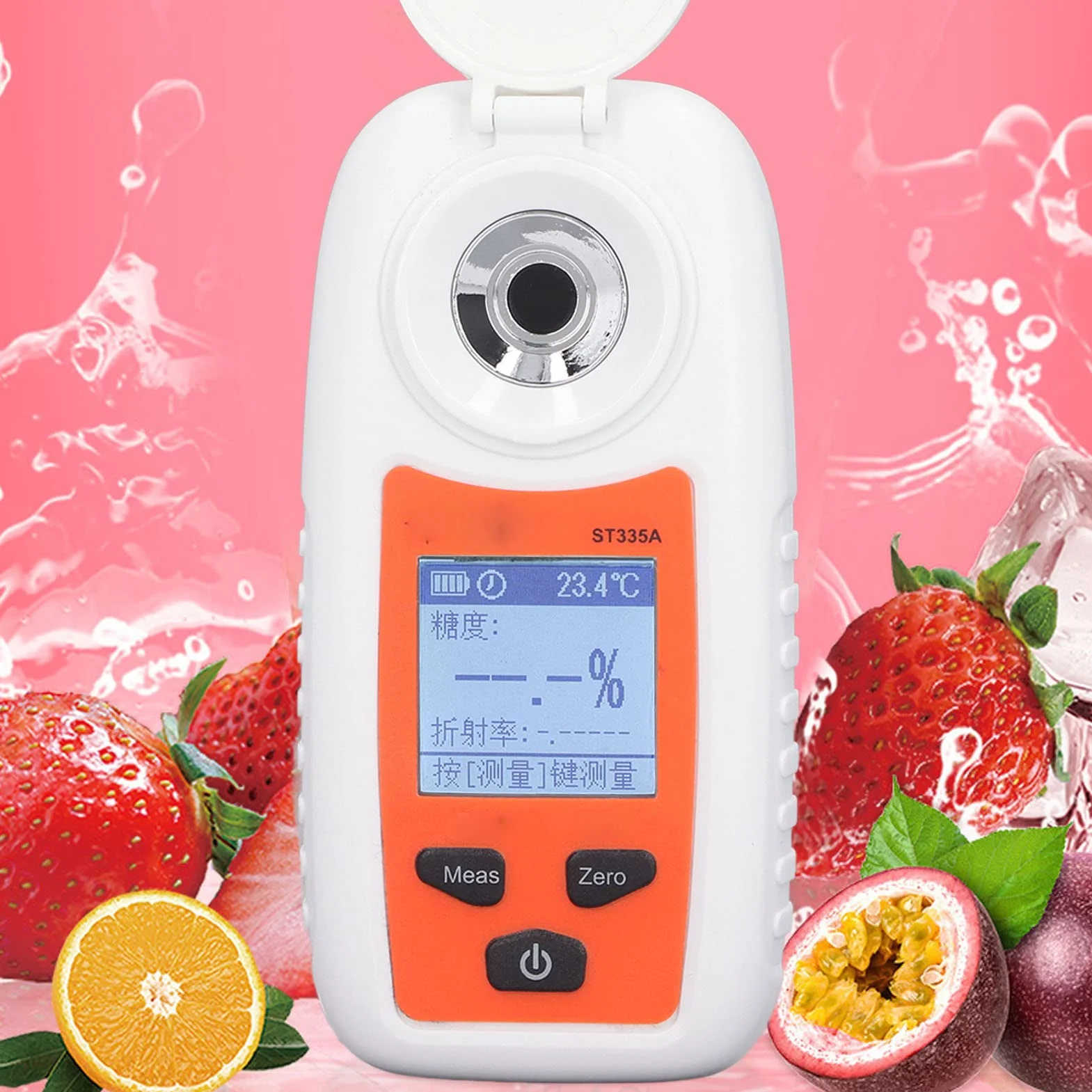 Refractómetro Digital para Medir Azúcar en Frutas y Jugos Sacarímetro de Alta Precisión ST335A Medidor de Dulzura con Pantalla LCD para Laboratorio y Producción