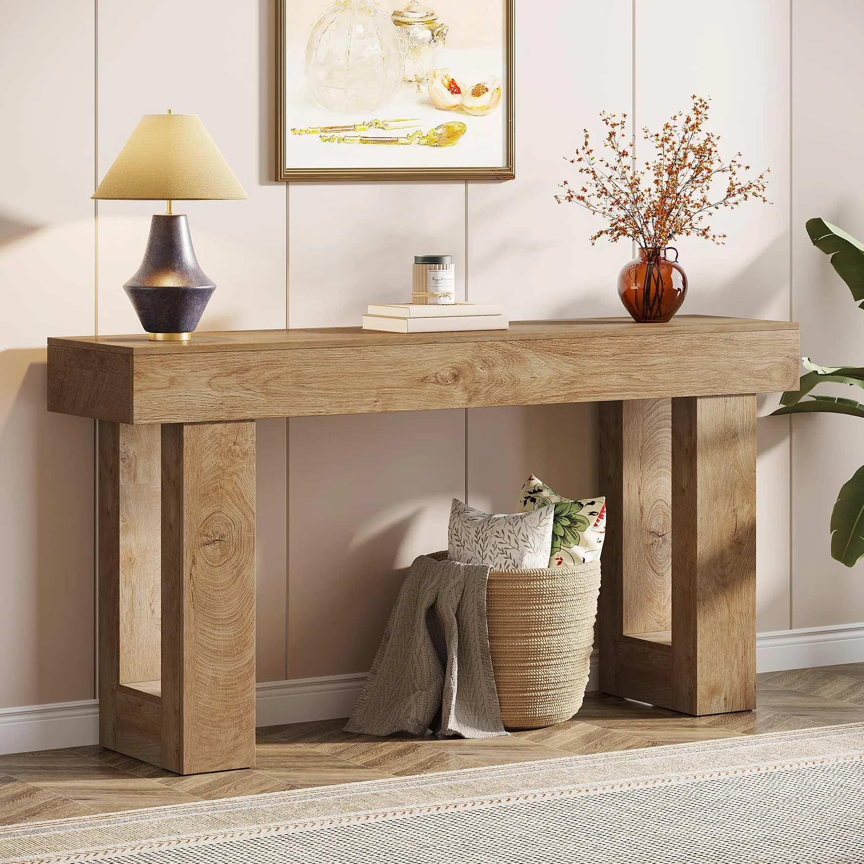 Tribesigns Mesa Consola Rectangular de 160 cm de Largo, Mesa de sofá Rectangular de Grano de Madera MDF detrás del sofá, Mesa de Entrada de Granja para Entrada, Pasillo, Sala de Estar (Natural)