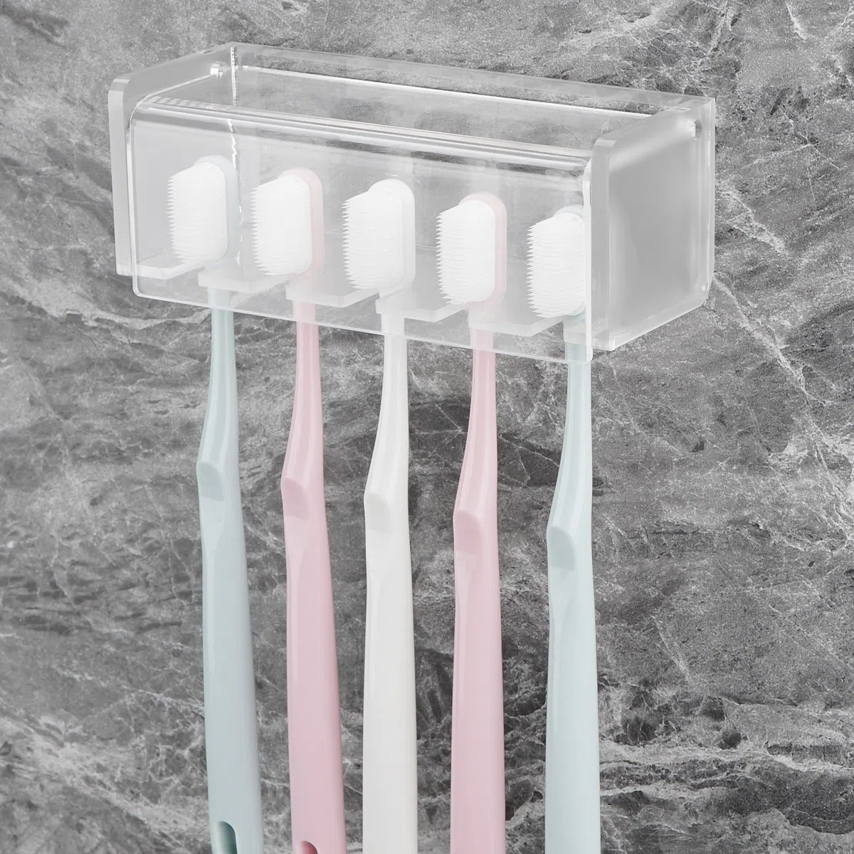 Soporte para cepillo de dientes de pared con 5 ranuras, organizador de almacenamiento autoadhesivo para ducha, colgador de cepillos de dientes para baño, botiquín, dormitorio (escarchado)