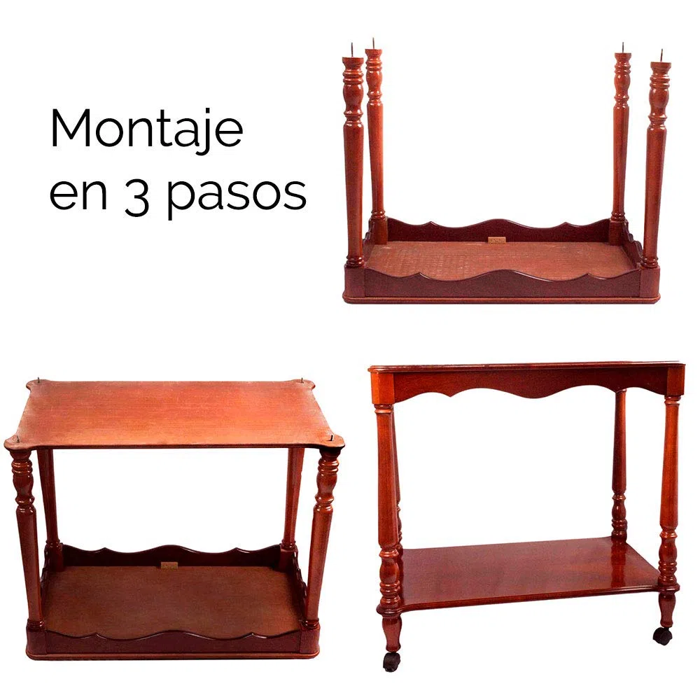 FranquiHOgar Mesa Carrito de Servicio Auxiliar de Madera con Ruedas y Bandeja para Cocina y Comedor Vintage 2 Niveles | Tamaño: 80 x 50 x 75 cm Toledo