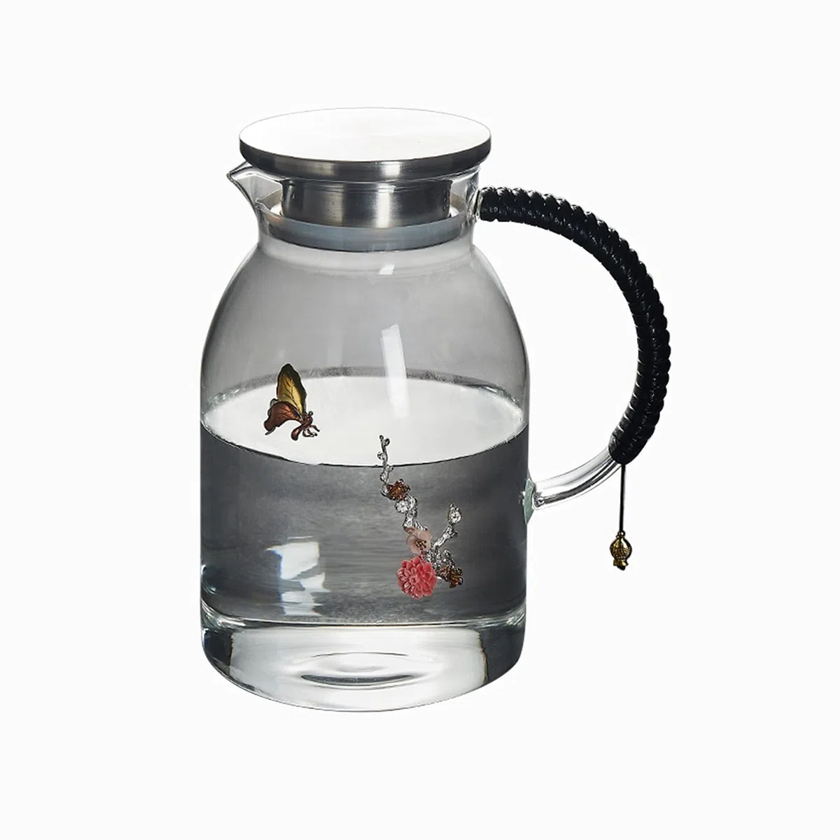 GRFIT Jarra Jarra de Plata con Incrustaciones de Vidrio con Mango Anti-escaldado Jarrafa de Gran Capacidad con Tapa de Acero Inoxidable Tetera de la Tetera Jugo Jugado Jarra de Agua
