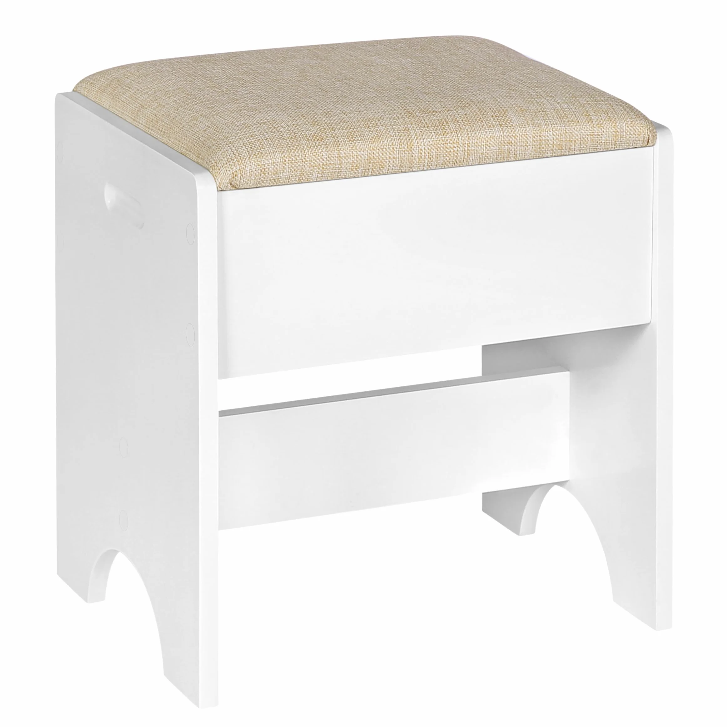 WOLTU Taburete Tocador, Taburete Maquillaje para Dormitorio, Silla Tocador con Asiento Tapizado en Lino Transpirable, Estructura MDF E1, 40x30x45cm, Beige+Blanco, MB6098be