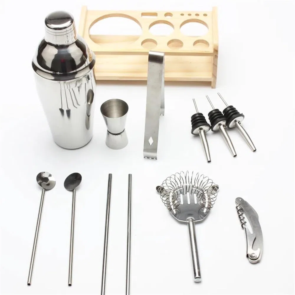 Juego de coctelera de acero inoxidable de 12 piezas que incluye colador de bebidas, abridor, mezclador, bar, herramientas de vino, accesorios, increíble experiencia de mezcla de bebidas(12 P