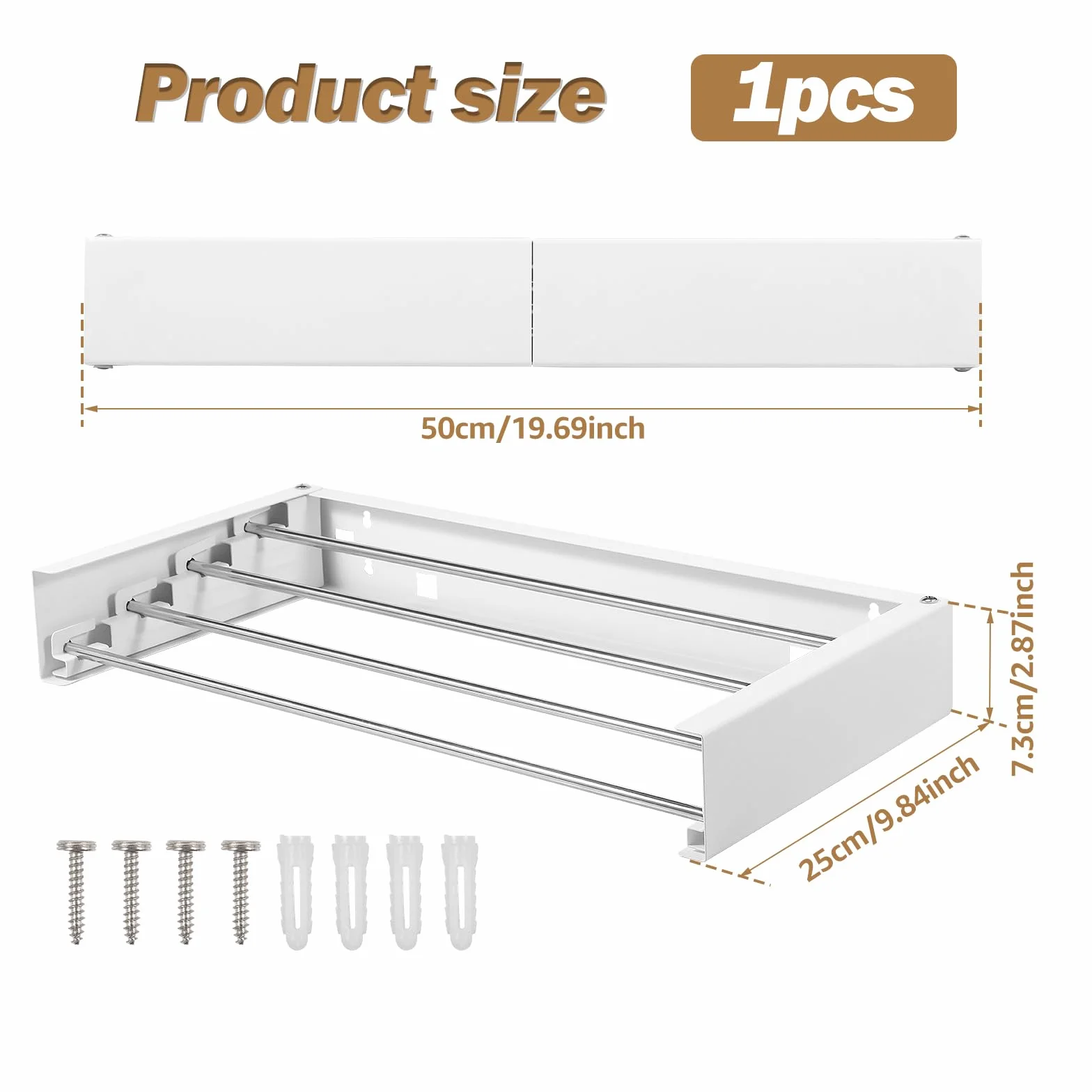 Tendedero Extensible de 50 x 25 x 7 cm, de Pared con 4 Barras con Juego de Montaje de Tornillos, tendedero de Acero Inoxidable, Puede Utilizarse con Barra de Toallas, Perchero para