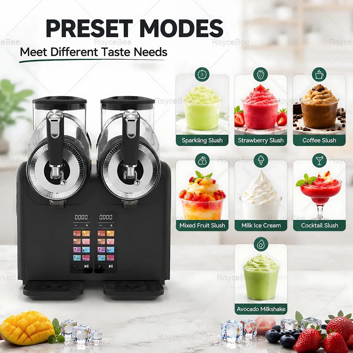 Máquina para Granizados Profesional y Doméstica, Máquina de Granizado con Capacidad 4L, 7 Modos Automáticos, Función de Limpieza Automática, Para Preparar Helados Suaves, Slush, Batidos Black