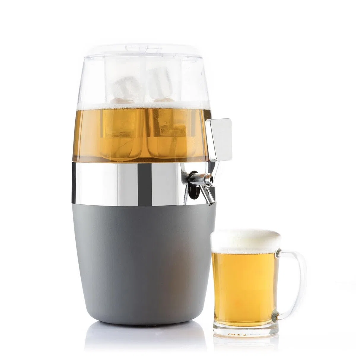 Dispensador de bebidas refrigerante 4 L con grifo antigoteo, doble bandeja de hielo extraíble fuente de bebida transparente, depósito refrigerado para cócteles, jirafa cerveza, sangría, té helado