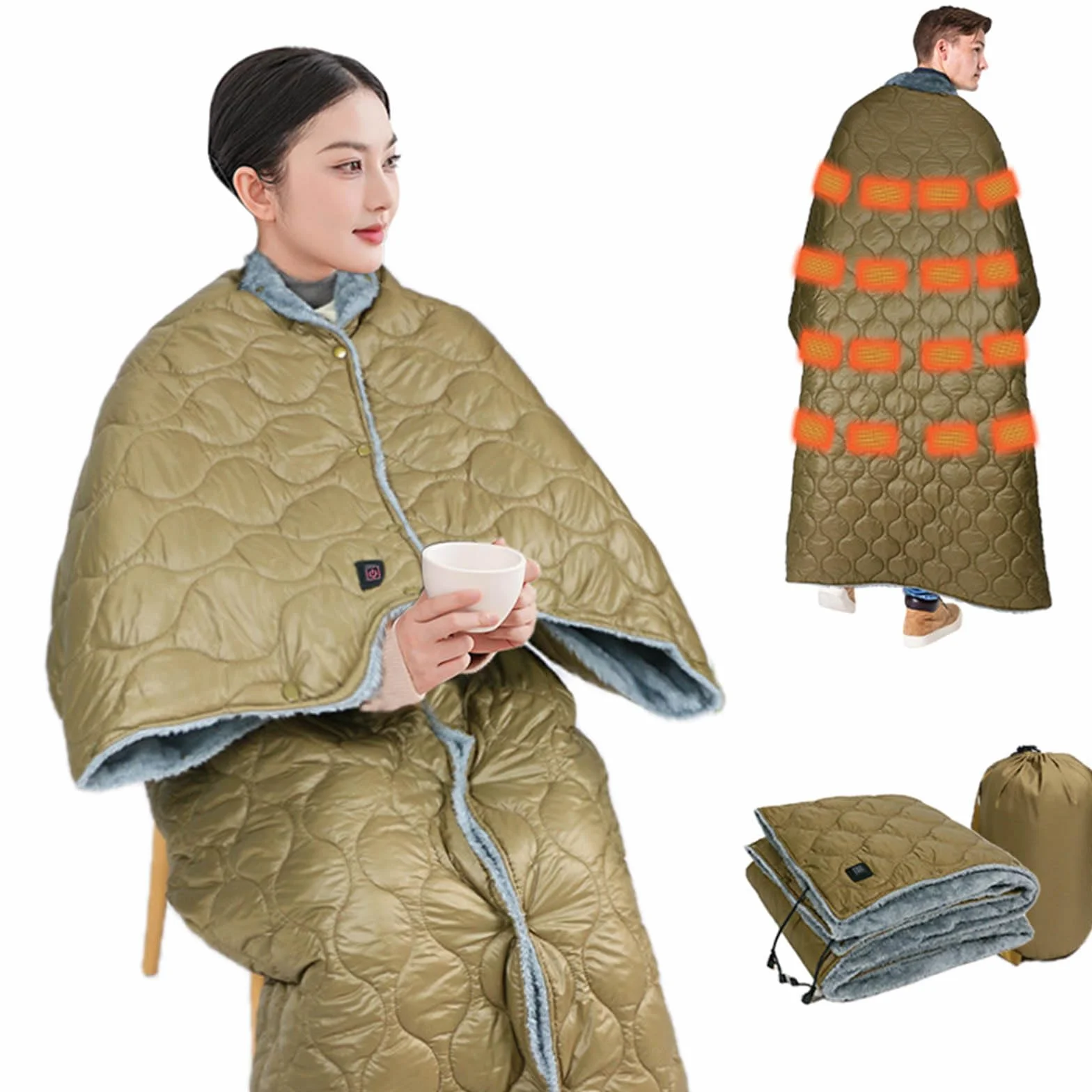 Manta térmica impermeable para mochileros con 3 enfoques de temperatura, plan denso de seguridad, 160 x 70 cm, almohadilla térmica eléctrica transportable para exteriores