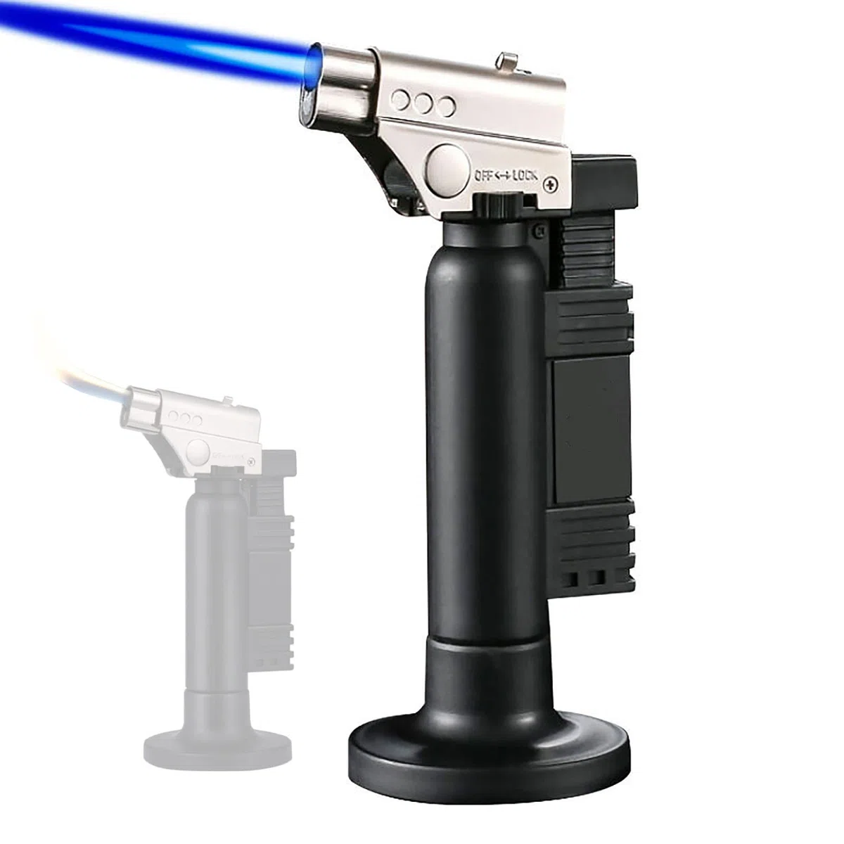 Encendedor de Antorcha de Butano Encendedor Conmutable de Llama Suave/Chorro Recargable Ajustable Heavy Duty para Cocina Camping Sin Combustible,Black,155 * 76mm