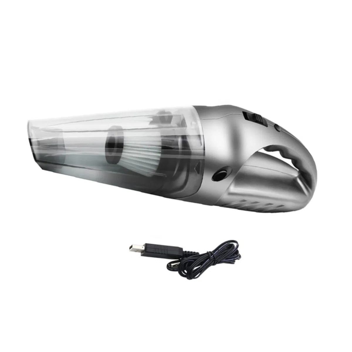 Cabilock Aspiradora de Mano para Coche Portátil Mini en Abs Plata | Uso en Seco y Húmedo, Cable de Carga USB Incluido, Formato Compacto para Migas y Pelo