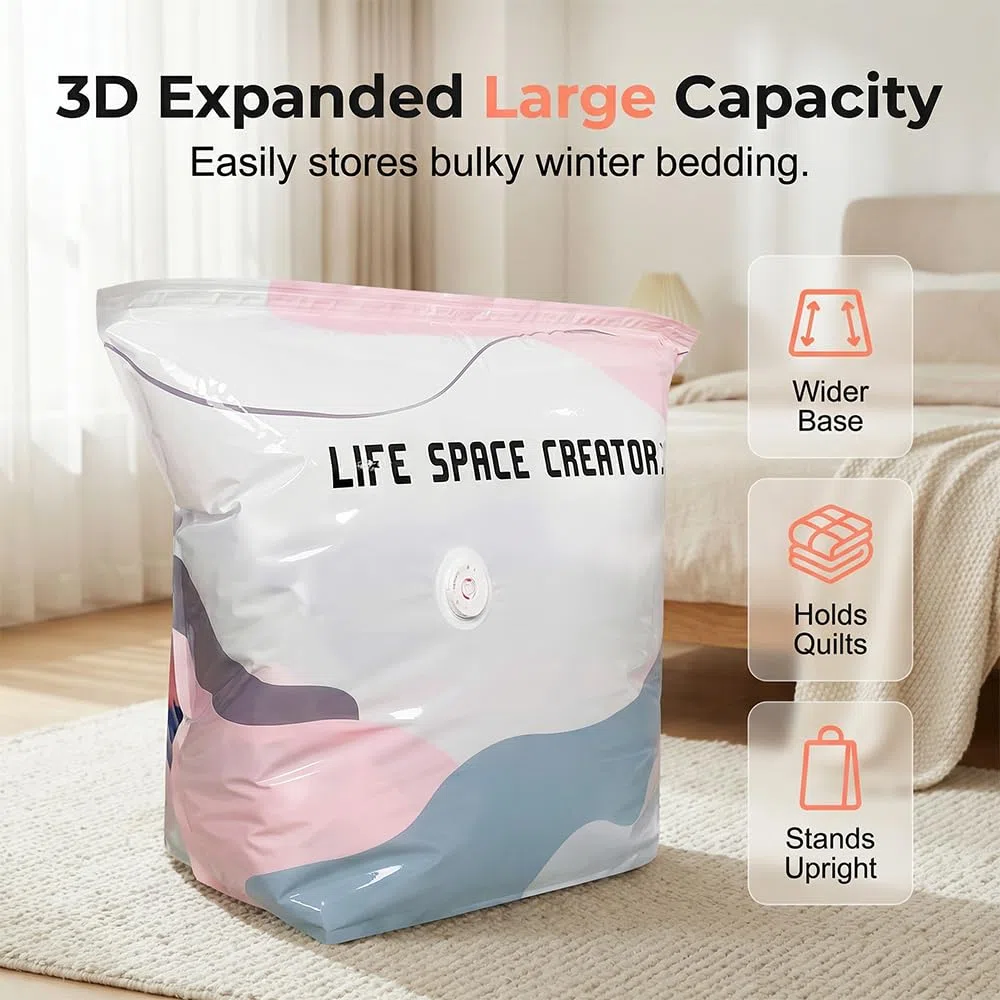 Bolsas de almacenamiento al vacío para ropa, edredones, mantas y ropa de cama de compresión, ahorro de espacio (3 piezas, 100 x 80 x 30 cm), ideal para viajes y organización del hogar