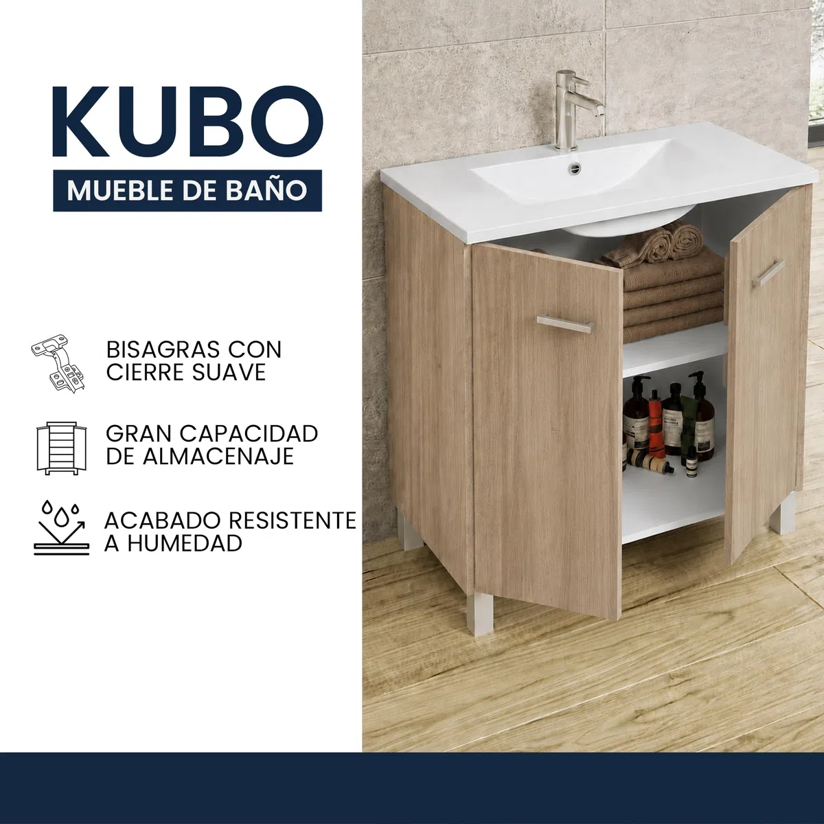 Mueble Baño 80cm Lavabo Baño No Incluye Espejo | Bajo Lavabo Compacto Preinstalado de Fábrica · Lavabo con Pie de Porcelana Ideal