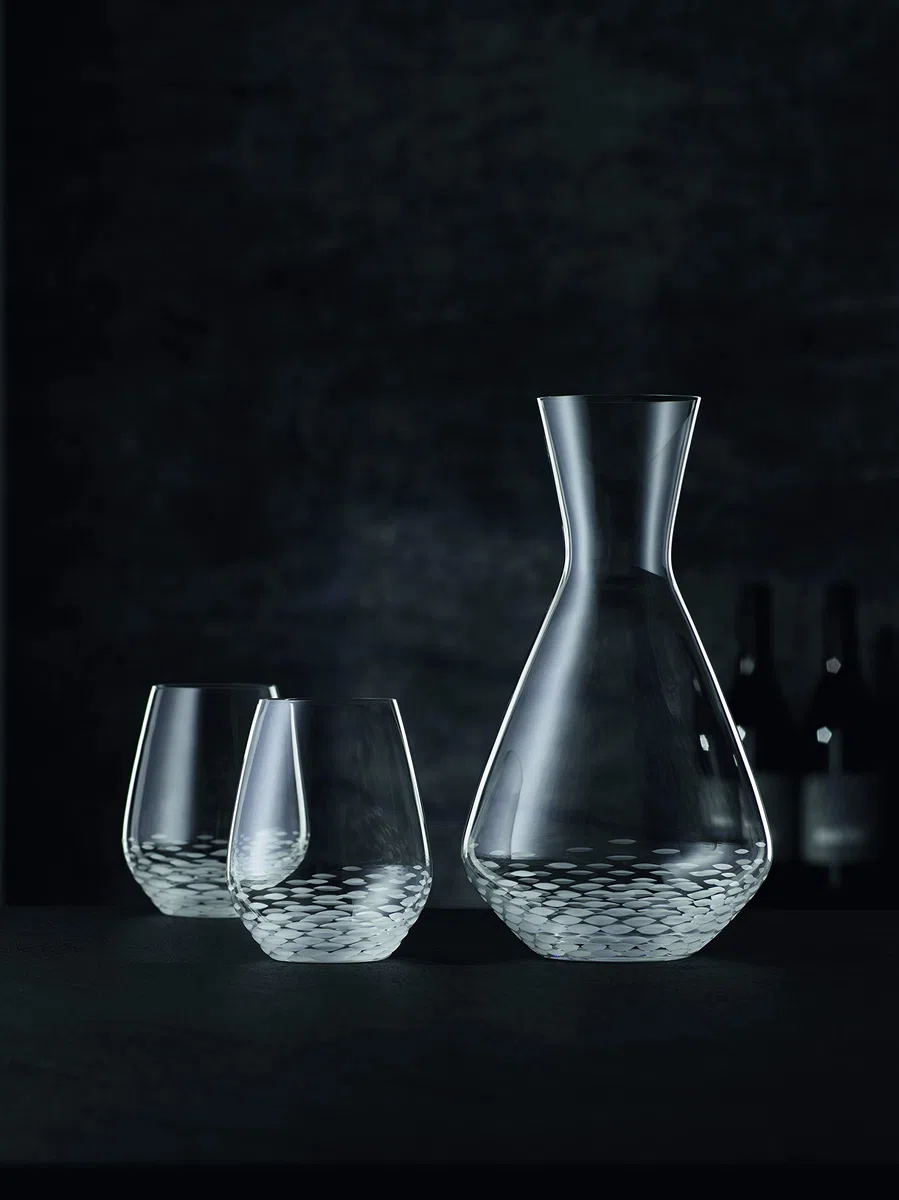 Spiegelau & Nachtmann, Juego de decantador de 3 piezas, jarra (1,4 l) y 2 vasos (460 ml), diseño de mosaico