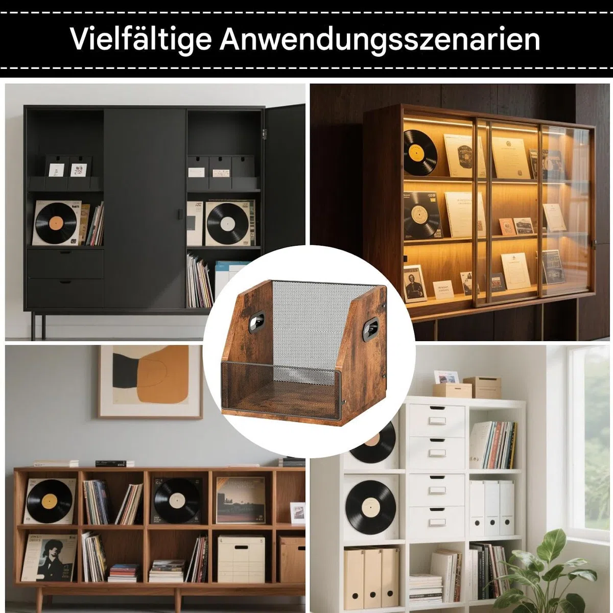 Soporte para Discos Madera Retro Gran Capacidad | Expositor De Discos Para Escritorio Para Dormitorio Garaje Sala De Estar Dormitorio Armario Amantes De La Música