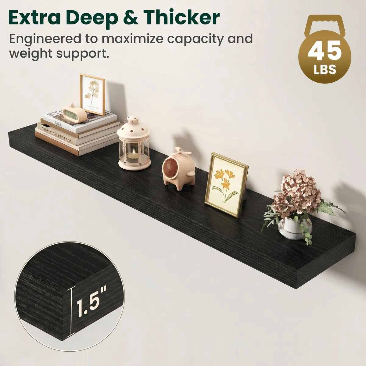 Juego de 2 estantes flotantes de 120 cm para pared con soportes invisibles, estante de madera resistente montado en la pared para cocina, baño, sala de estar, dormitorio