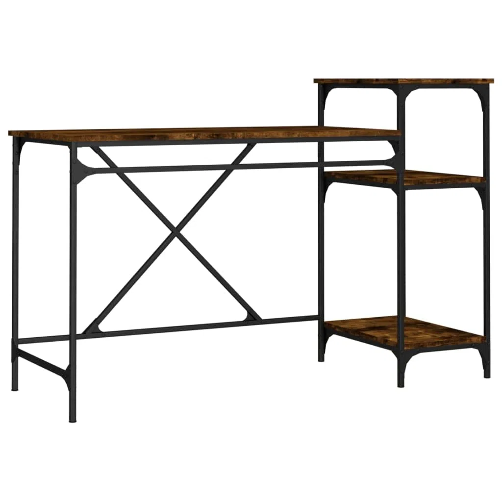 Escritorio de 135 x 50 x 90 cm de estilo industrial de madera con marco de hierro, 3 estantes para un amplio espacio de almacenamiento, gran superficie de trabajo y soporte de pared