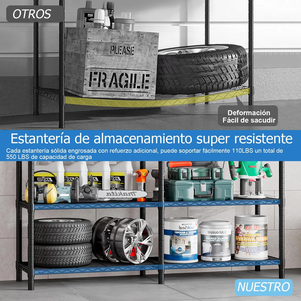 Estanterias Almacenaje 1500LBS Estanterias,Negro | Almacenaje Cocina 5 Pisos Estanterias Metalicas,61''W*72''H*15.7''D