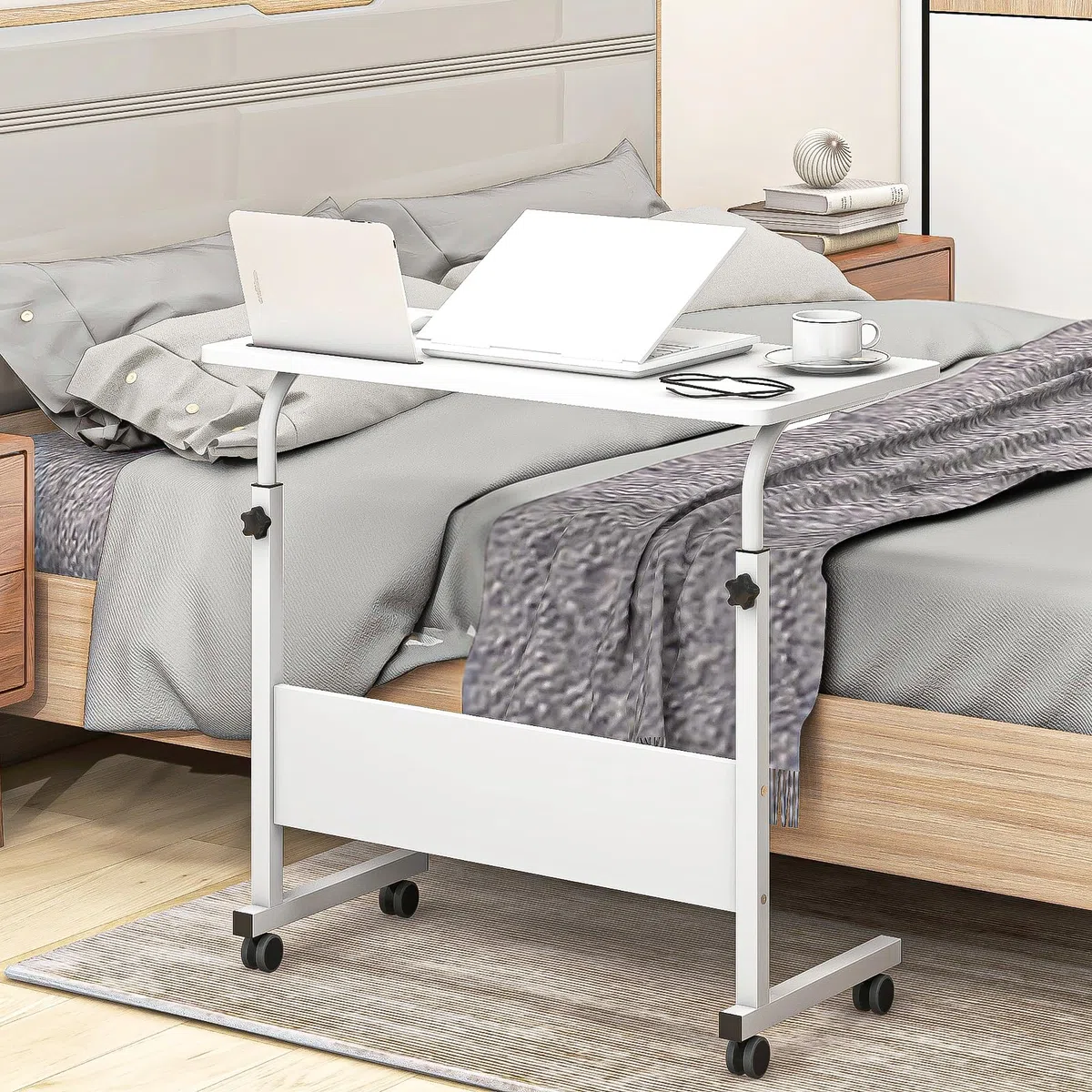 sogesfurniture - Mesa Auxiliar con Ruedas (80 x 40 cm), Color Blanco