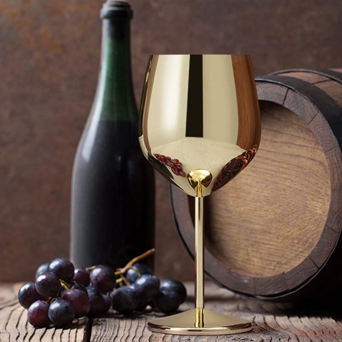 Lifecapido Juego de 8 copas de vino de acero inoxidable, copas de vino de acero inoxidable de 18 onzas, copas de vino de metal con tallo con cepillo para tazas para fiesta, oficina, boda, aniversario,