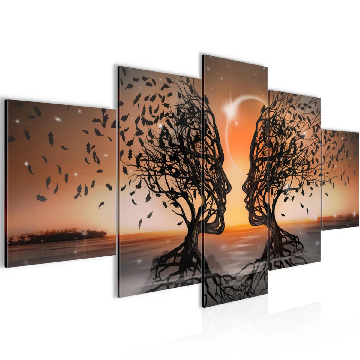 Runa Art Amantes Cuadro Lienzo no Tejido 5 Piezas Árbol abstracto Naranja Dormitorio Corredor 044853c