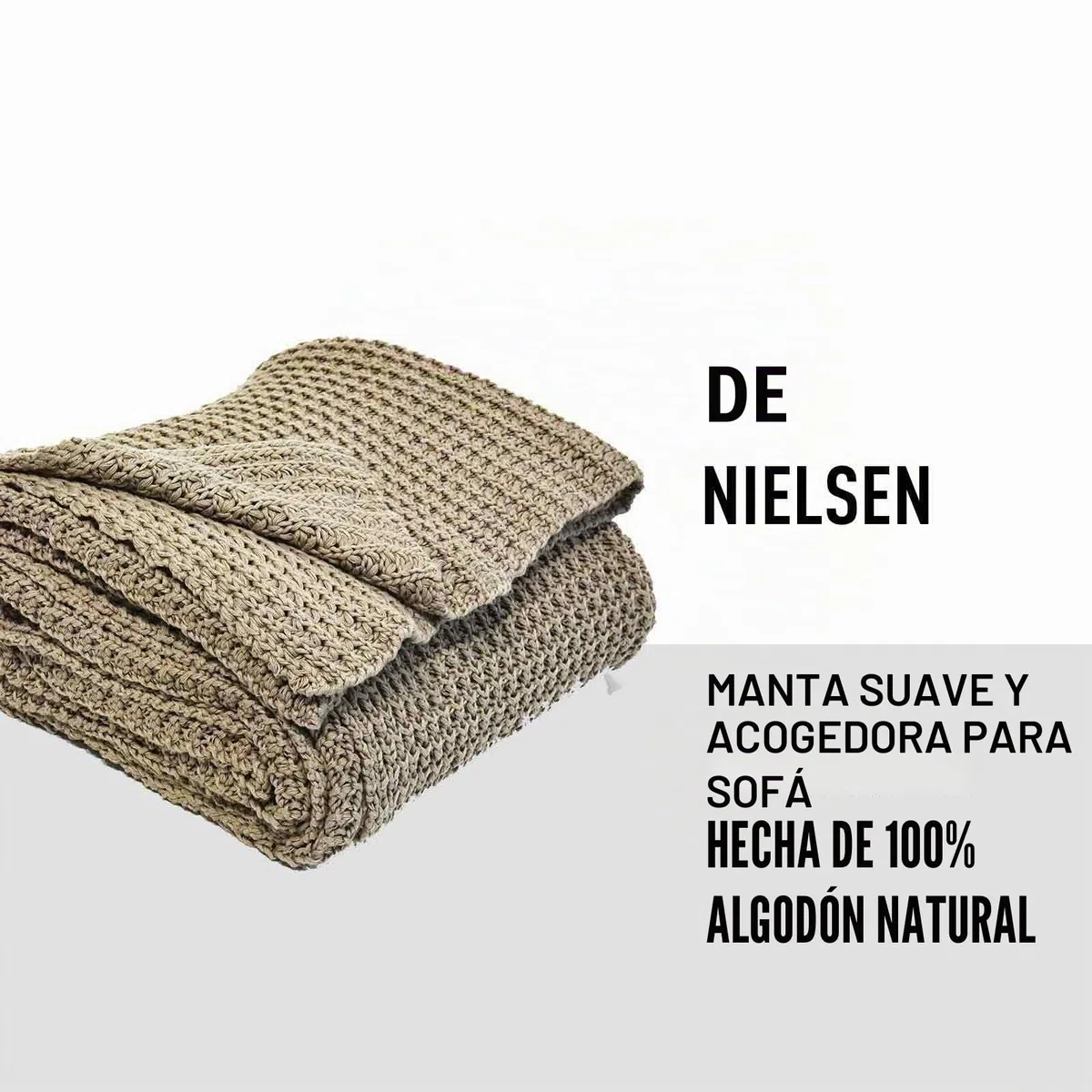 Manta Alen de Punto, 150x200 cm, Arena, 100% algodón, de Punto, Punto Grueso, Ökotex, Manta de Punto, Manta cómoda, Elegante y a la Moda
