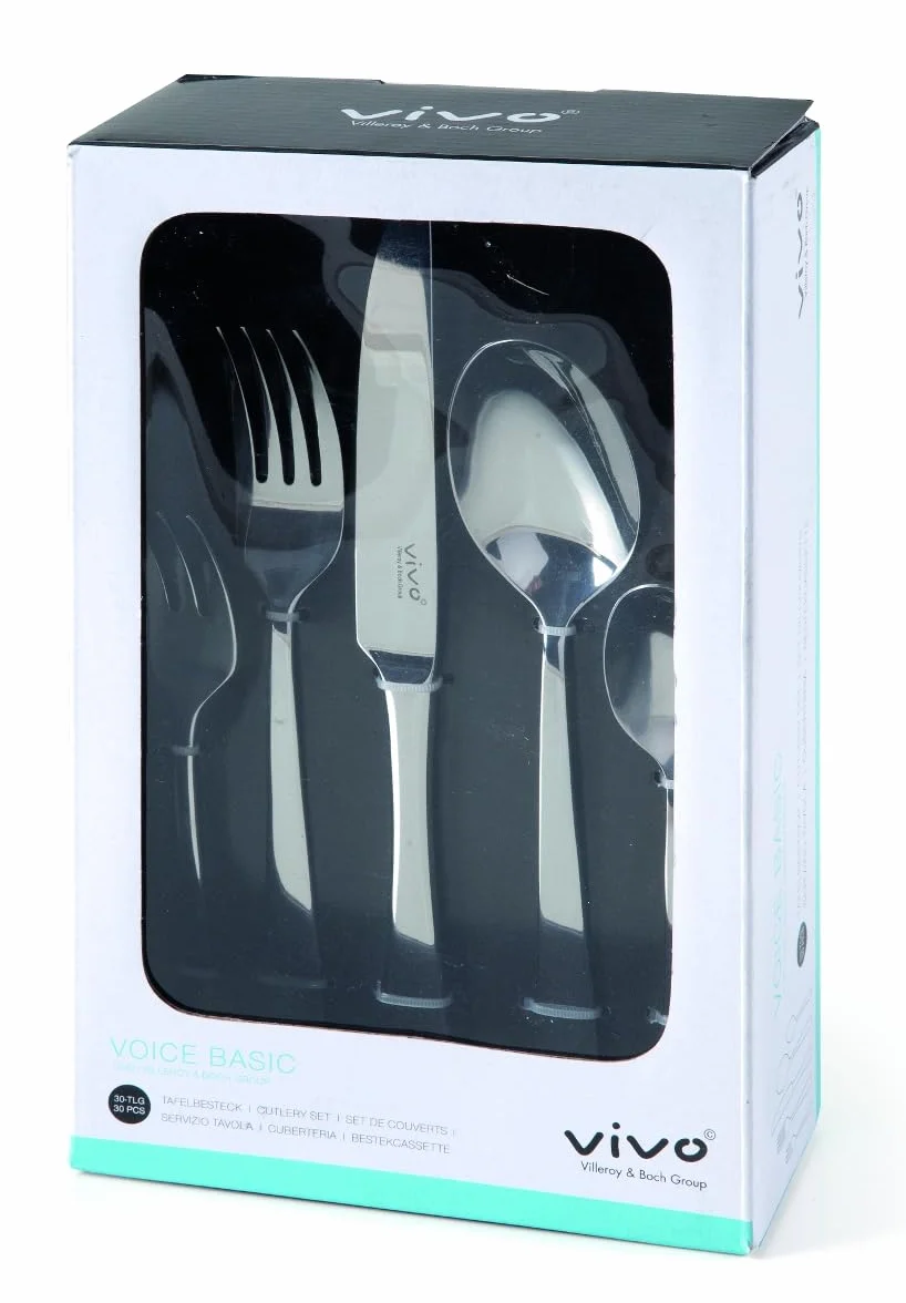 vivo - Villeroy & Boch Group - Voice Basic Cubertería de 30 Piezas para 6 Personas, Apto para Lavavajillas, Set Cubiertos, Acero Inoxidable