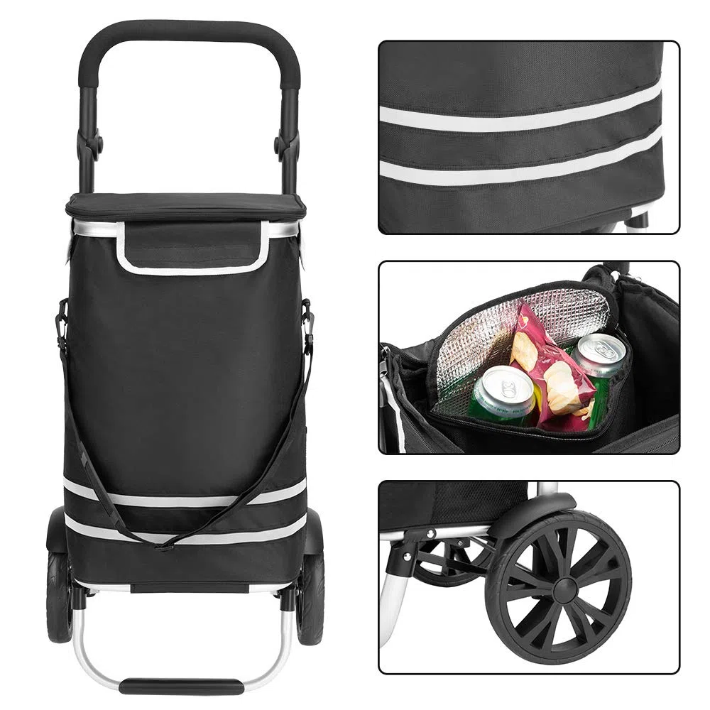 Monzana Carro de la Compra Negro 56L hasta 50 Kg con Ruedas Bolsa Extraíble Plegable Carrito de Supermercado
