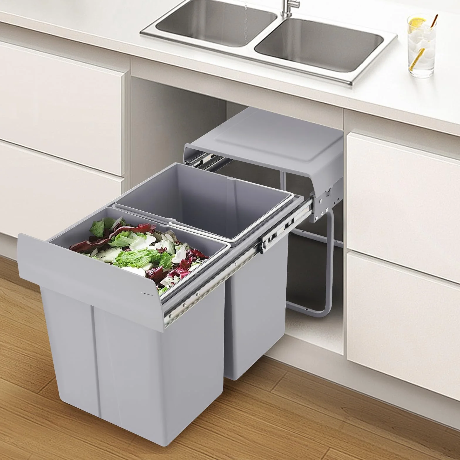 Cubo de basura de reciclaje extensible de 40 L, antideslizante, para casas, restaurantes, cafeterías, oficinas, baños, cocinas (49 x 35 x 43 cm)