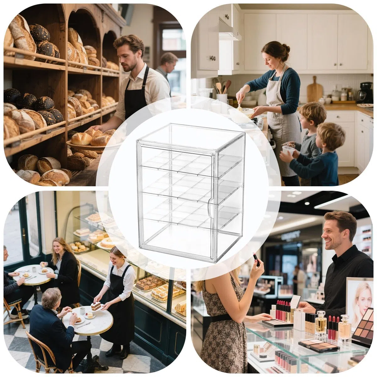 Expositor De Pastelería Gran contenedor expositor transparente de acrílico | Esquinera Para Sándwich Tostada Barra De Pan Bagel Panecillo Masa Plátano Mantequilla Encimera Esquina Hogar Frigorífic