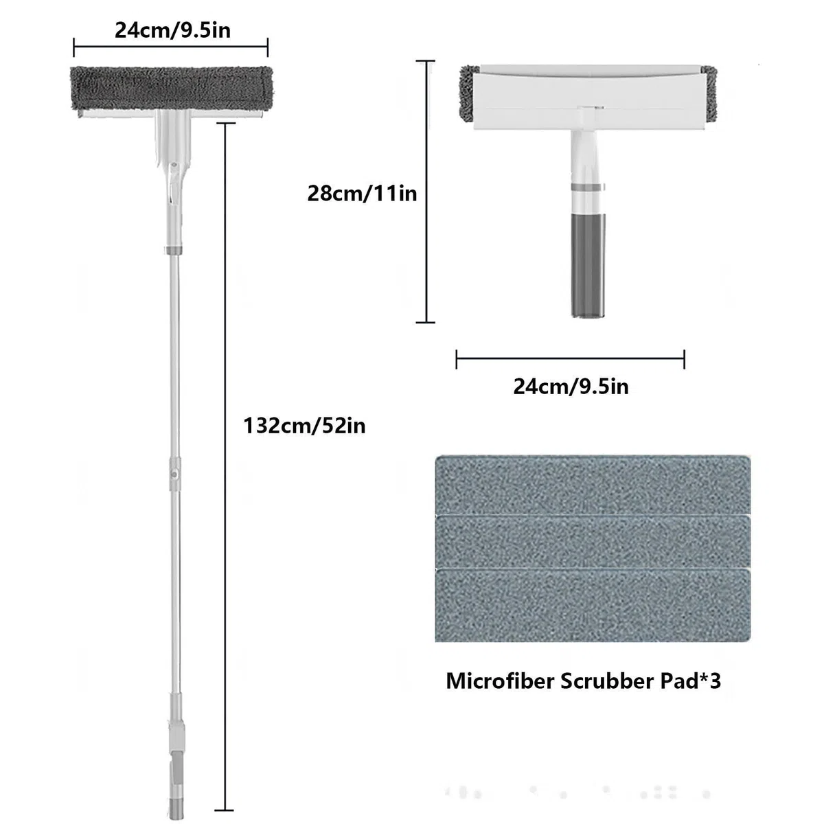 4 en 1 Spray Limpiacristales con Colector De Aguas Residuales Y 3 Paños Microfibra, Limpiacristales con Varilla De Extensión para Ventanas Altas Interior/Exterior