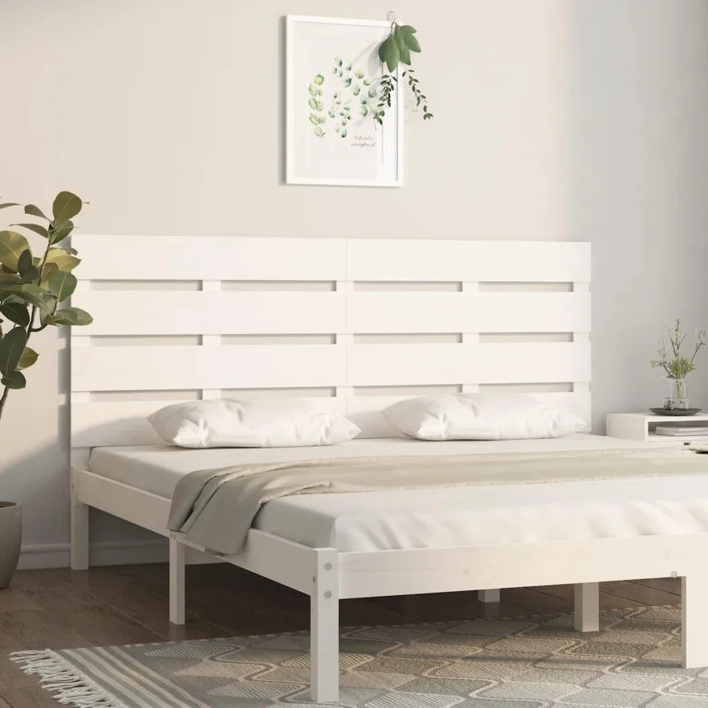 vidaXL Cabecero Cama Cabezal Dormitorio Estructura Habitación Mobiliario Muebles Decoración Adorno Madera Maciza de Pino Blanco 120x3x80 cm