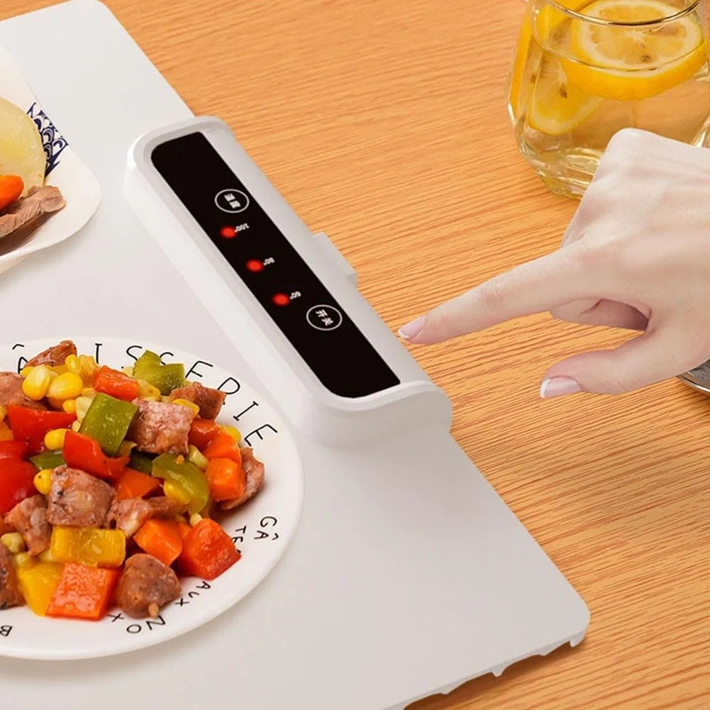 Bandeja de calentamiento eléctrica con temperatura ajustable, bandeja de calentamiento eléctrica portátil de silicona plegable inteligente con para nano revestimiento, mantiene las comidas calientes