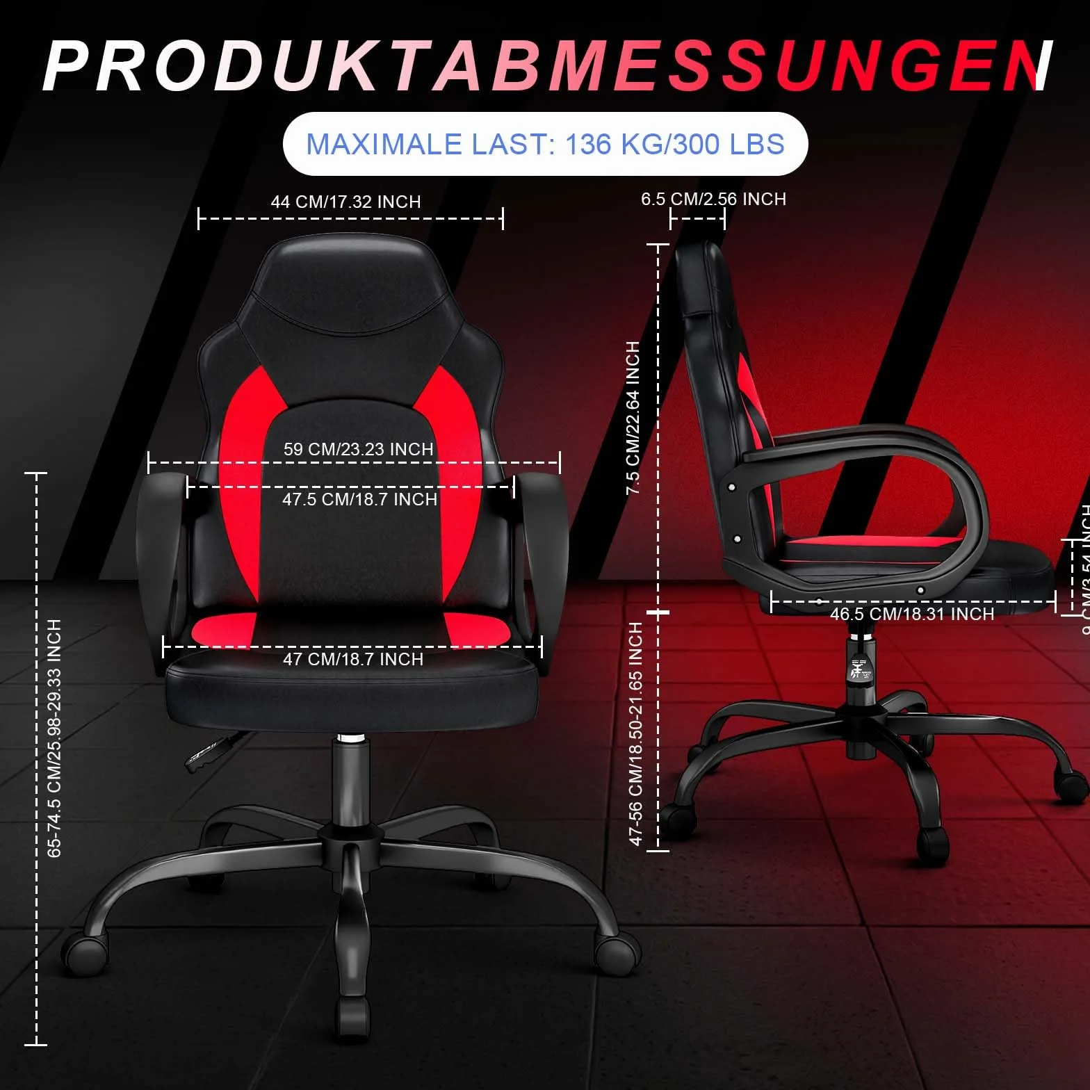 AnyGod Silla Gaming, Silla De Computadora Ergonómica con Soporte Lumbar, Altura Ajustable, Ruedas Giratorias, Adecuada para Hogar, Oficina, Adultos, Adolescentes, Niños Y Jugadores, Roja