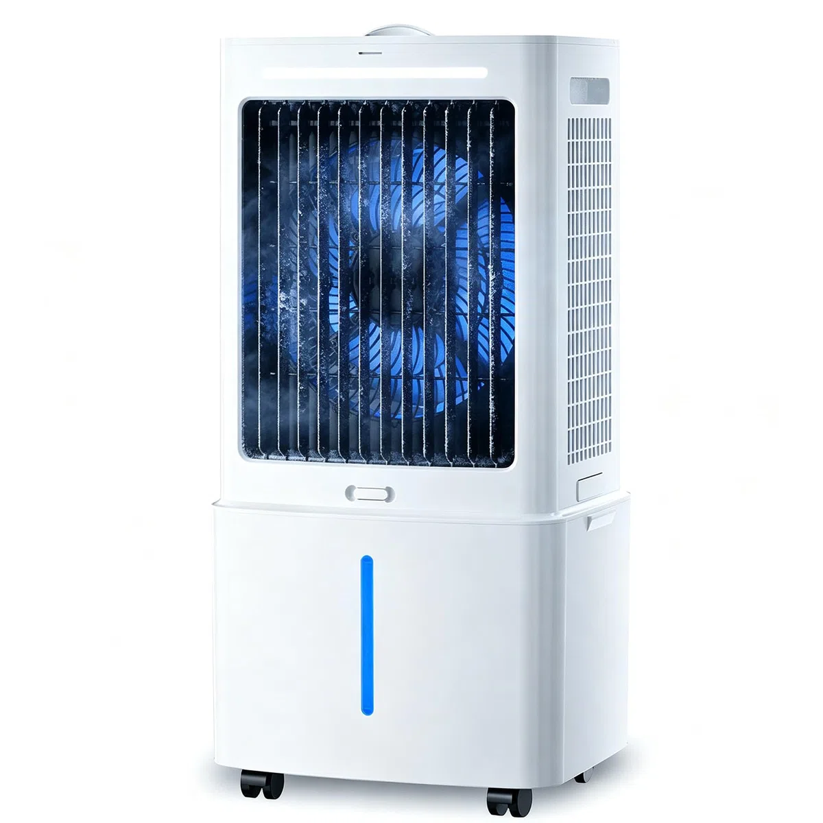 Enfriador de Aire Sin Tubo Depósito Extraíble 25L, 3 en 1 Climatizador Evaporativo Silencioso, 24 Velocidades, Temporizador 12H, Mando, 6 Bloques de Hielo para Casa