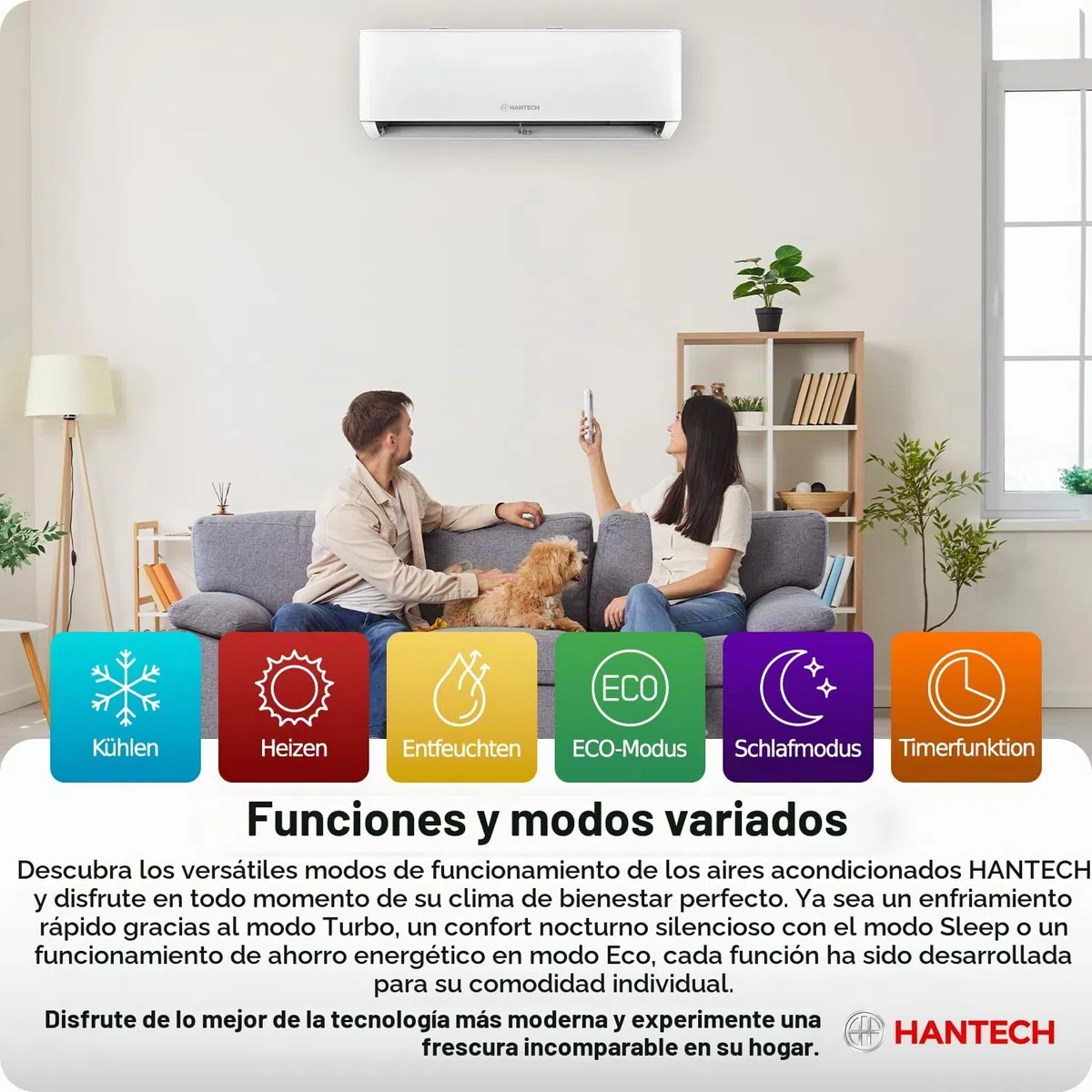 HANTECH Split aire acondicionado 12000 BTU H-PRO función de calefacción y refrigeración, filtro de aire, WIFI, material de montaje
