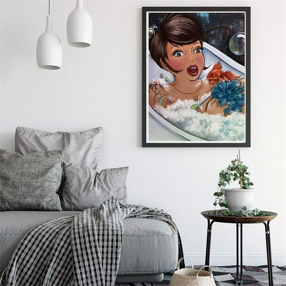 DIY 5D Diamante Pintura Bordado Kits Completo Mujer, en, ducha Diamond Painting Adultos/Niños Rhinestone Punto de Cruz Diamante Arte Artesanía Casa Decoración de La Pared Round Drill,70x90cm/28x36inch