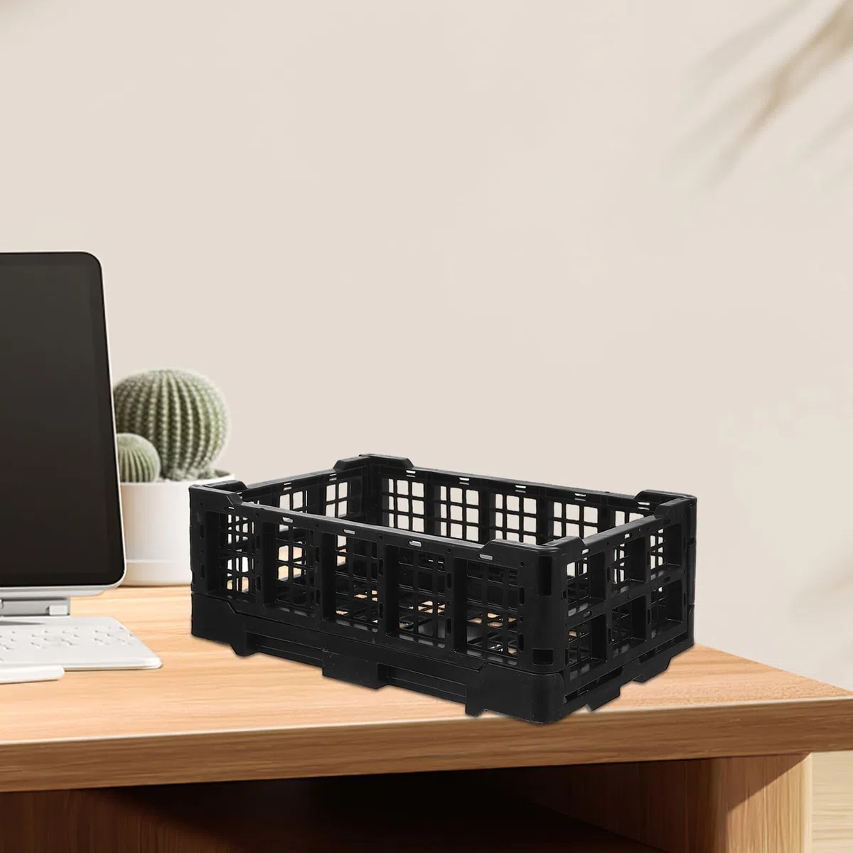 SHINEOFI Cesta de Plástico Plegable Negra de 2 Piezas para Baño y Oficina | Ligera y Plegable, Plástico Resistente, Formato Compacto para Armario y Estantes, Organización Práctica