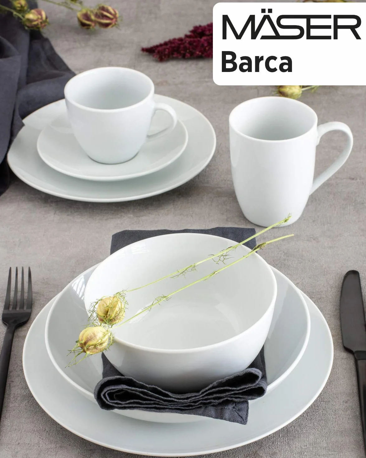Domestic 920498 Barca - Vajilla de Porcelana (6 Platos Llanos y 6 Platos hondos), Color Blanco
