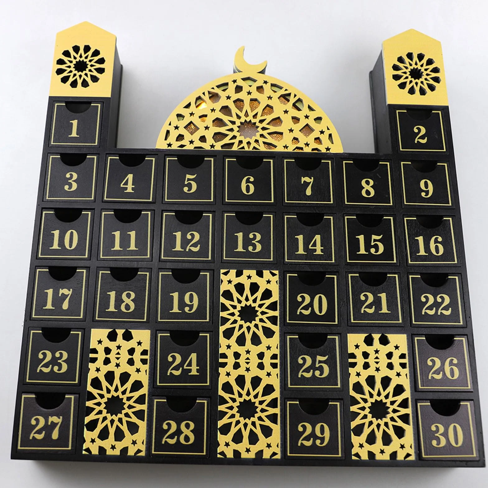 Calendario de cuenta regresiva de madera con luz LED, calendario de Adviento para niños y adultos, decoración del hogar, regalo de fiesta, calendario de Adviento Eid