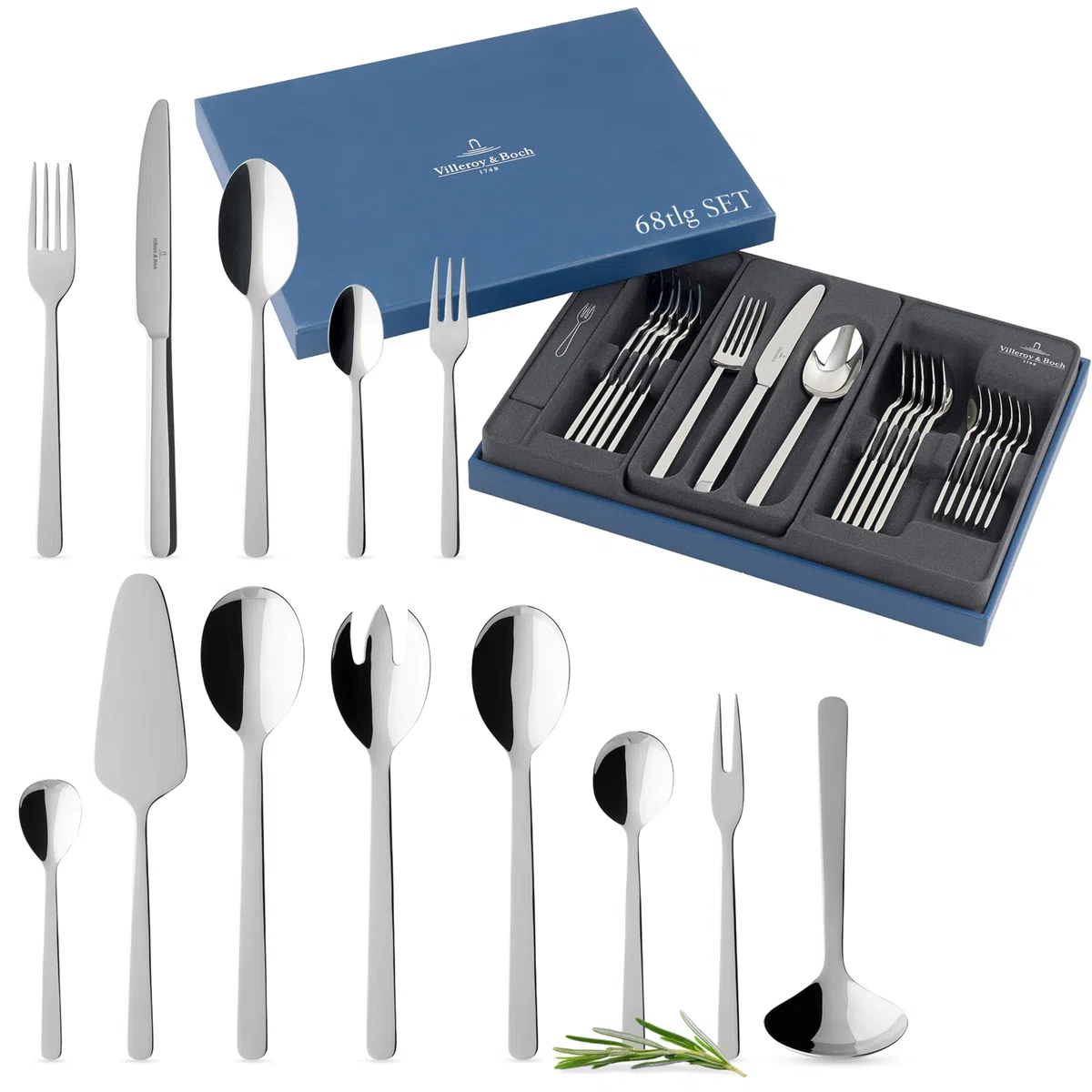 Villeroy & Boch Louis Cubiertos de mesa para 12 personas, 68 piezas, Acero inoxidable