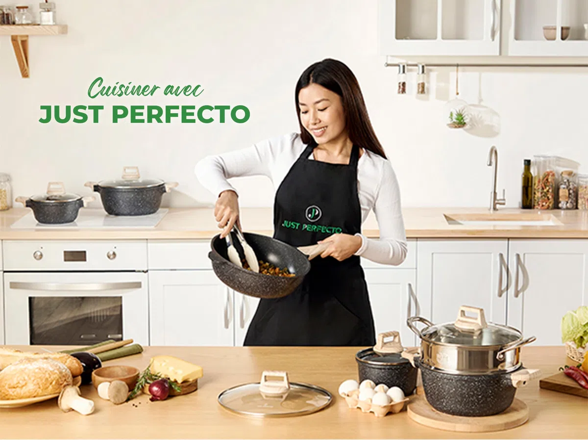 Juego de Cocina Antiadherente 18 Piezas – Ollas y Sartén con Mango Extraíble – Apto para Inducción – Sin PFOA – Fácil de Lavar a Mano (Negro)