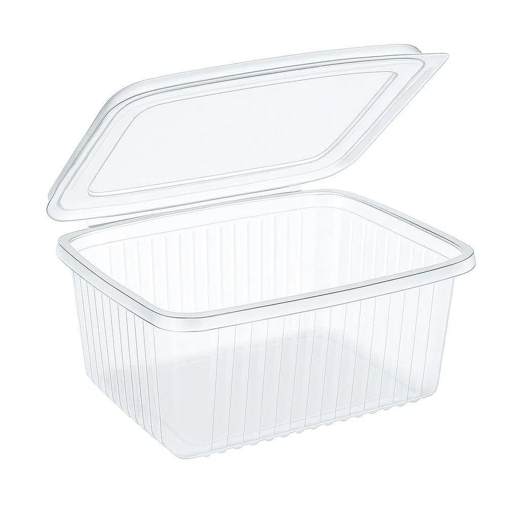 Commerline 300 cuencos rectangulares plegables de 1000 ml, recipientes reutilizables de plástico PP, cuencos de ensalada con tapa, recipientes transparentes para alimentos y alimentos para gastronomía