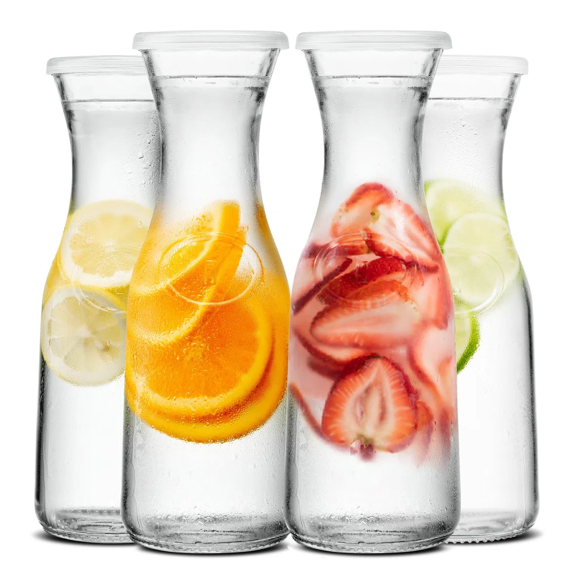 Kook Jarra de vidrio, suministros de barra Mimosa, jarras con tapa, jarra de agua de vidrio, dispensadores de bebidas para fiestas, té, vino y jugo, tapas de plástico, aptas para lavavajillas, 35