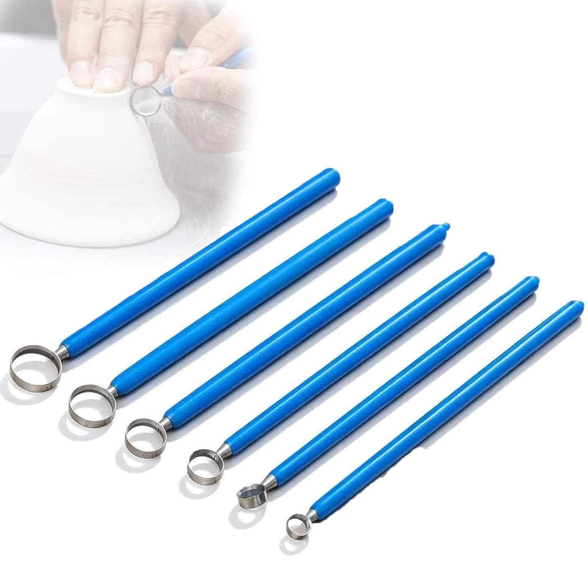 Juego de herramientas para esculpir cerámica, kit de 6 piezas de tallado de arcilla con bucles de acero de tungsteno de varios tamaños, perfecto para principiantes y artistas profesionales en la