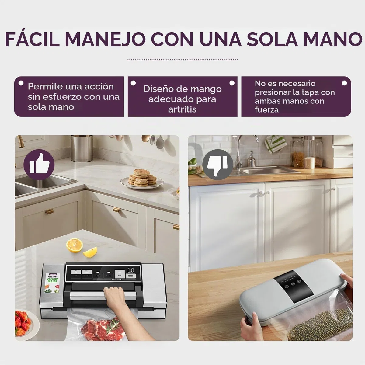 Mesliese Envasadora al vacío 95 kPa 140W, 20 L/min, doble sellado, cortador integrado, + 2 tapas de vacío para tarros y frascos