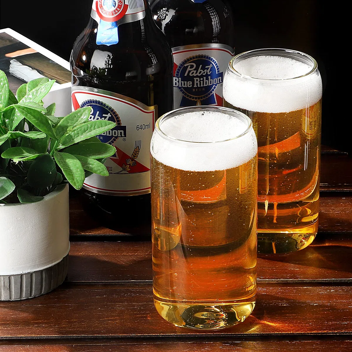 Juego de 6 vasos de cerveza con pajita de cristal, vasos de cerveza de 16 onzas, vasos de vidrio, vasos de café, ideales para whisky, refrescos, té, gran regalo + 2 cepillos de limpieza